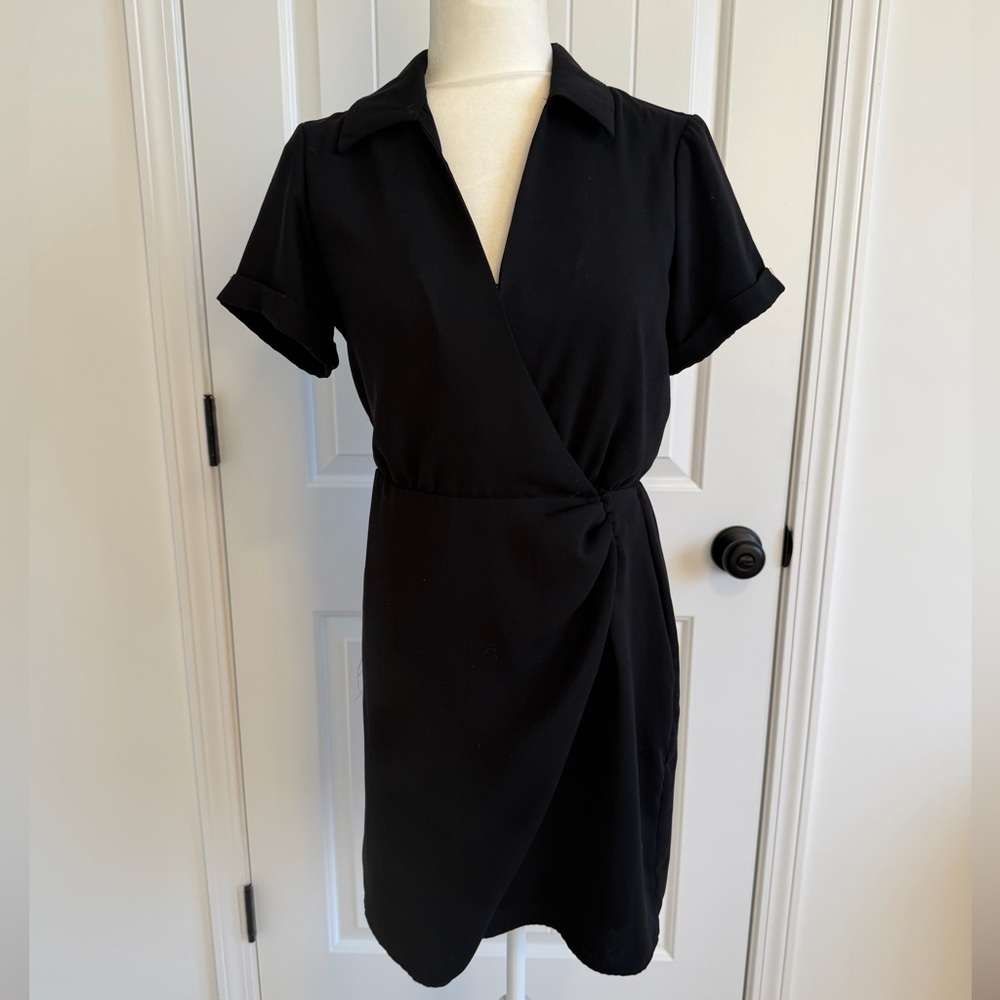 Nine West Size Small Black Wrap Shirt Dress